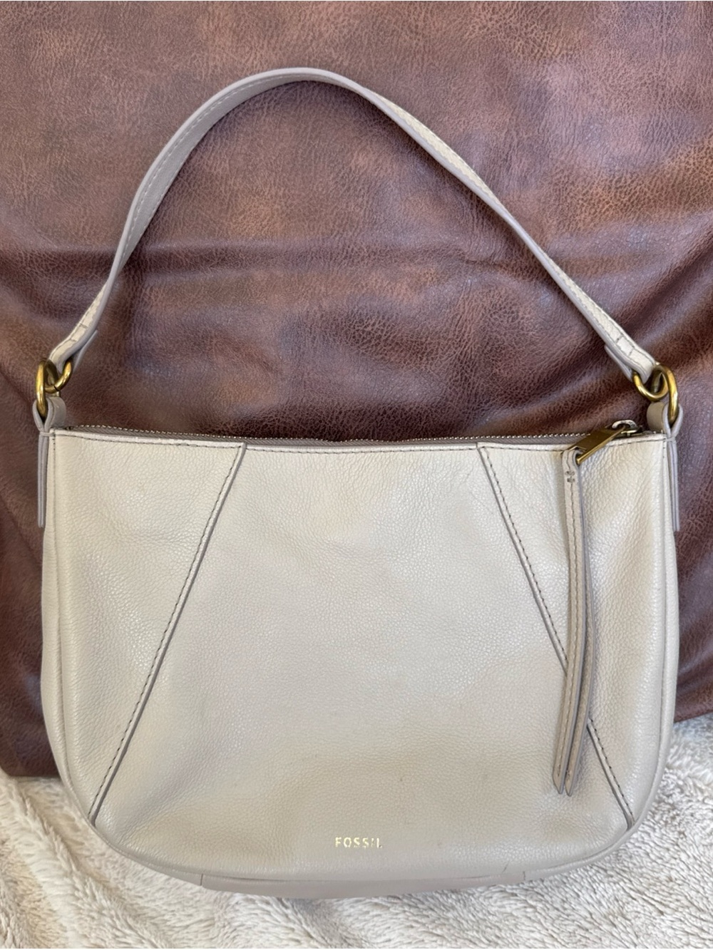 Fossil gray Pebble Leather Shoulder Crossbody Bag